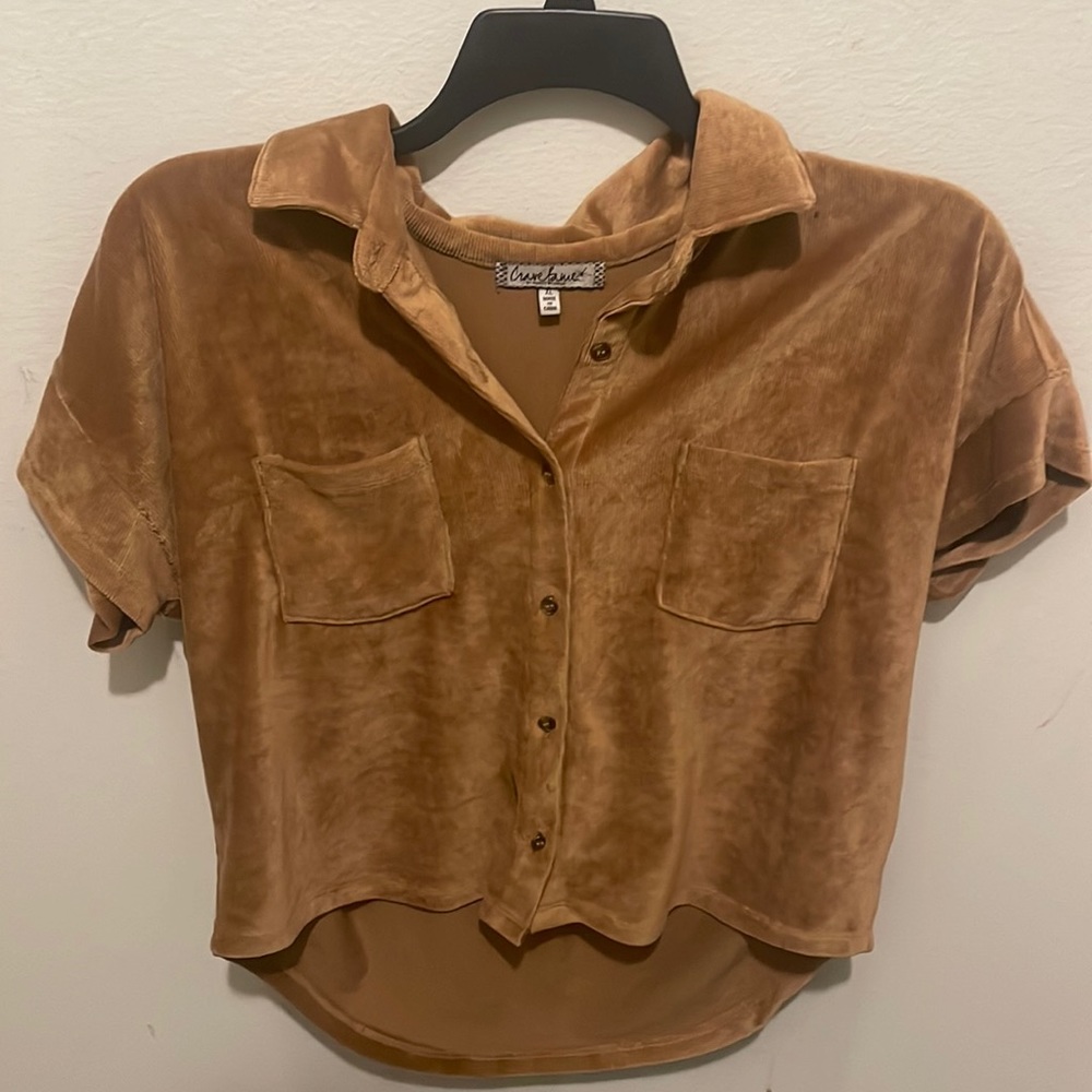 Brown Button Down with Marble Buttons & Pockets, Size XL